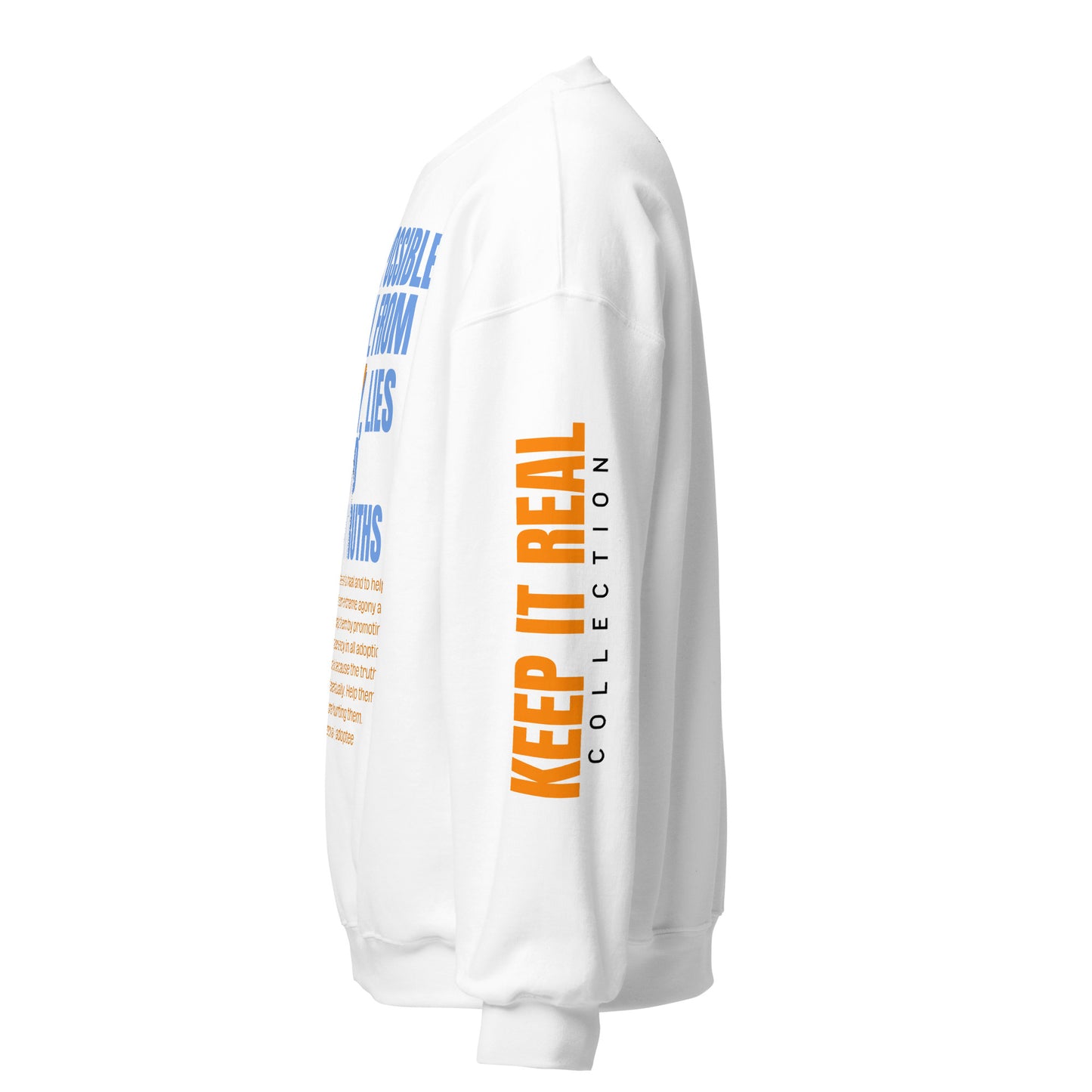 Secrecy, Lies and Half-Truths Keep It Real Lavish Whimsical Periwinkle and Tangerine Orange Unisex Sweatshirt